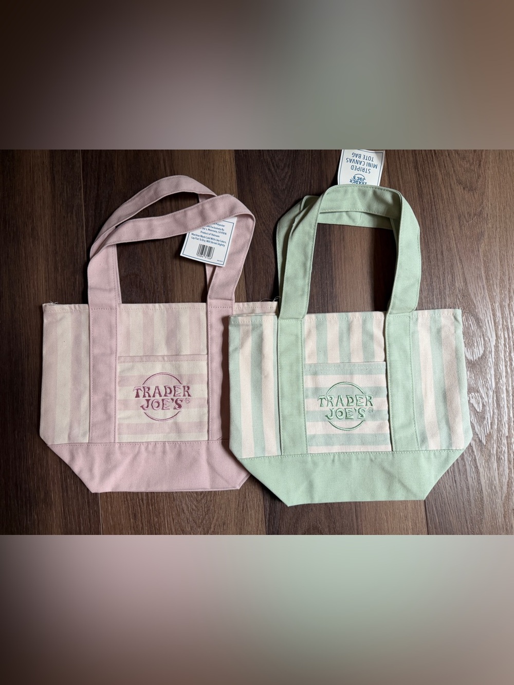 Trader Joe’s newest totes in pink and green. nwt